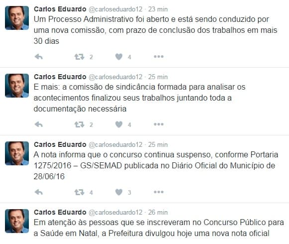 Carlos Eduardo fala da anulação de concurso, devolução de taxas e novo certame após conclusão de processo