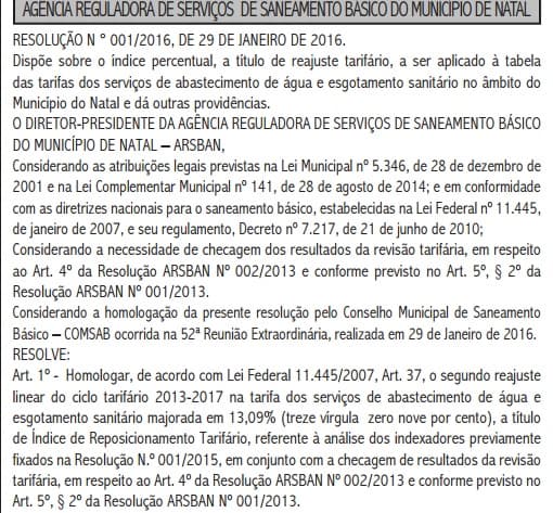 Conta de água vai ficar 13,09% mais cara em Natal a partir de abril