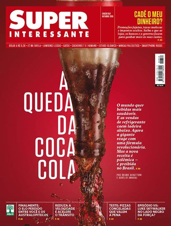 FOTO- Revista Super Interessante estampa em sua capa a manchete de outubro: "A queda da Coca-Cola"