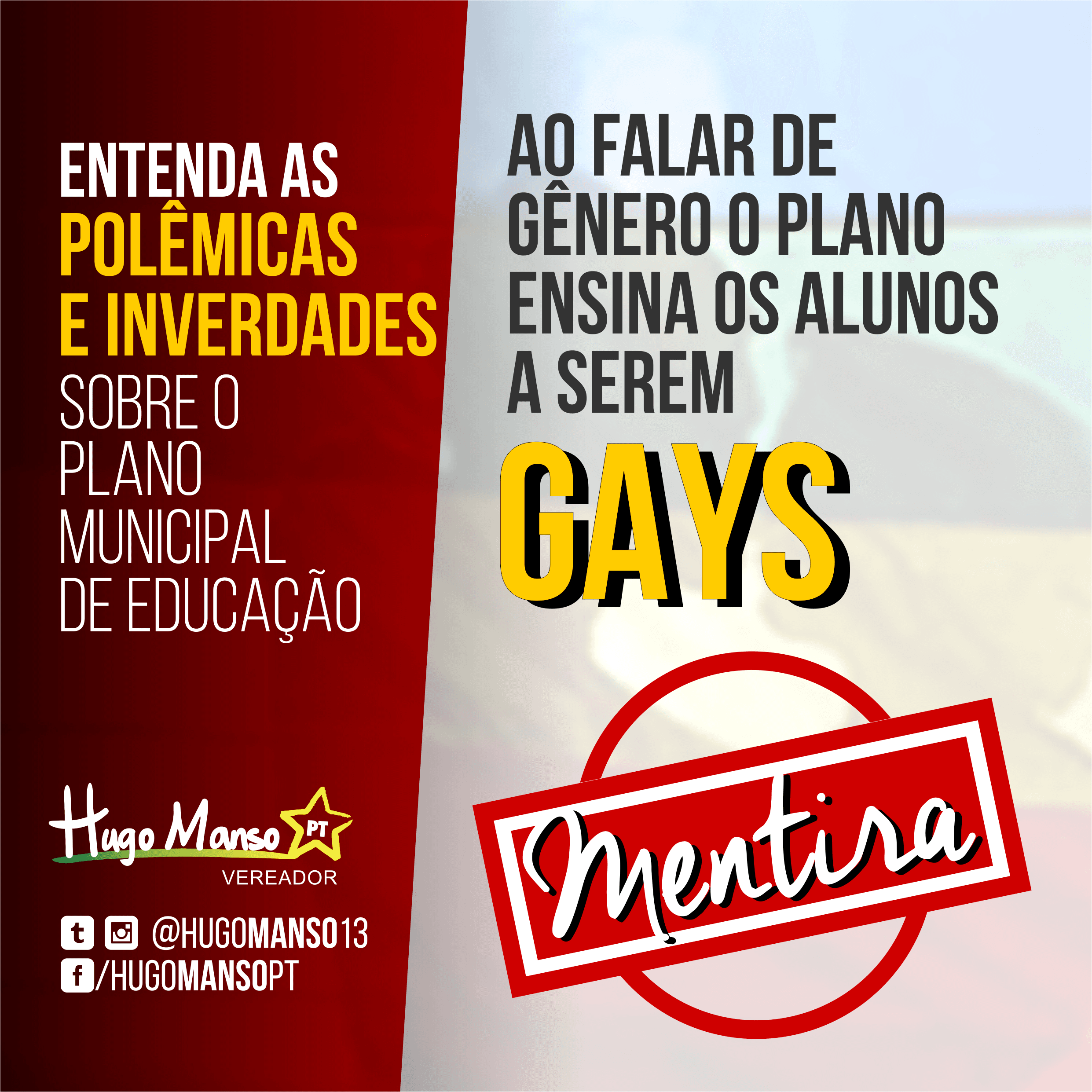 Para esclarecer as polêmicas em torno de gênero, vereador Hugo Manso lança material didático na internet