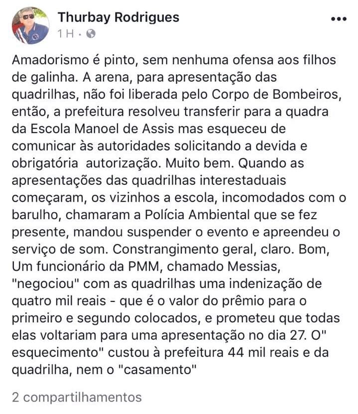 Apresentações das quadrilhas do Cidade Junina acaba não acontecendo  por "amadorismo" da prefeitura