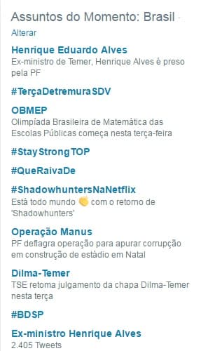 Prisão de Henrique Alves e Operação Manus nos assuntos mais comentados do Twitter na manhã desta terça