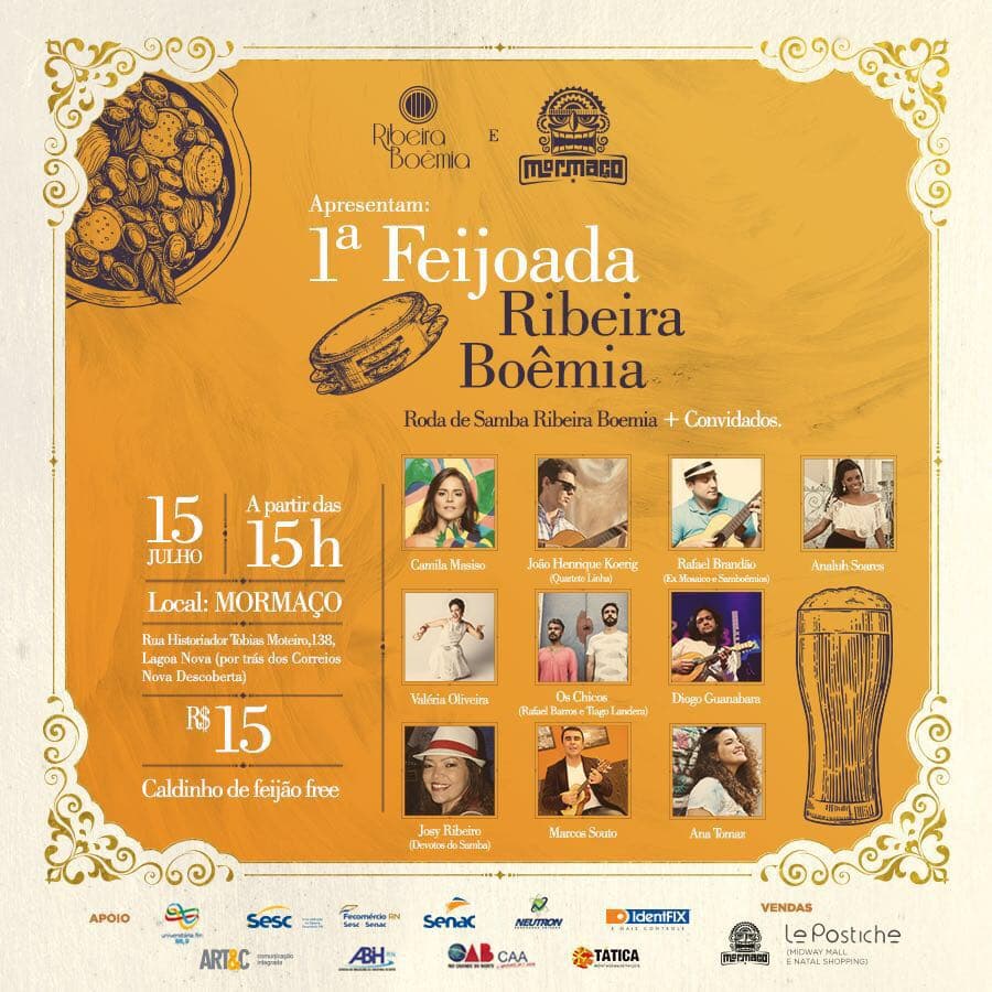 Neste sábado tem muito samba na 1ª Feijoada do Ribeira Boêmia; convidados mais do que especiais da música potiguar