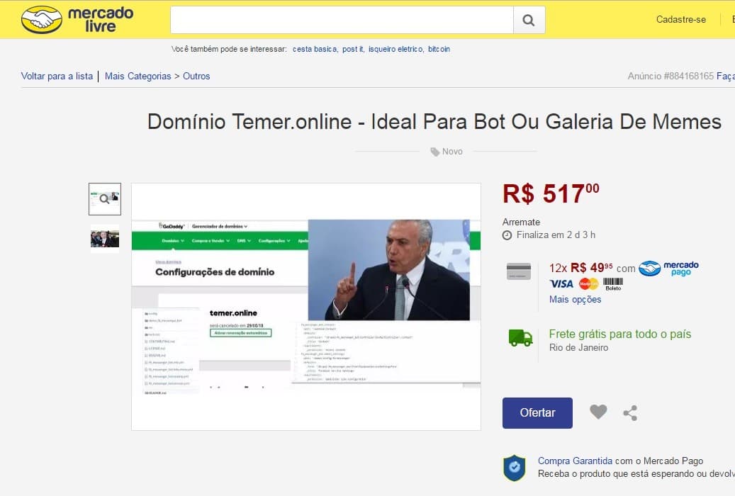 Endereço ‘Temer.online' é colocado à venda: ‘Ideal para galeria de memes'