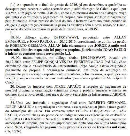Para o MP, Roberto Germano e Jorge Araújo teriam solicitado propinas de R$ 300 mil