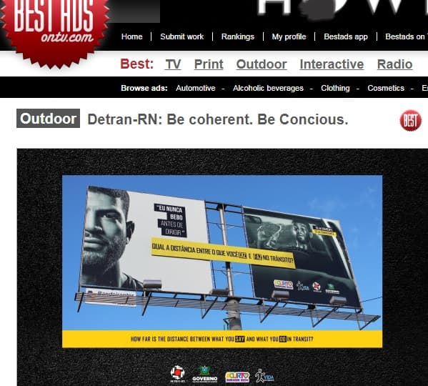Outdoor e campanha do Detran / Governo do RN, criado pela Executiva Propaganda, entre os melhores do mundo