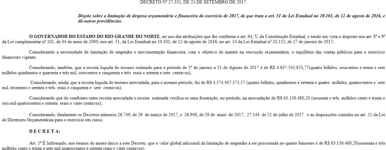 Governo do Estado decreta corte de R$ 63 milhões no orçamento dos poderes; AL, TJ, MP, TCE entre eles