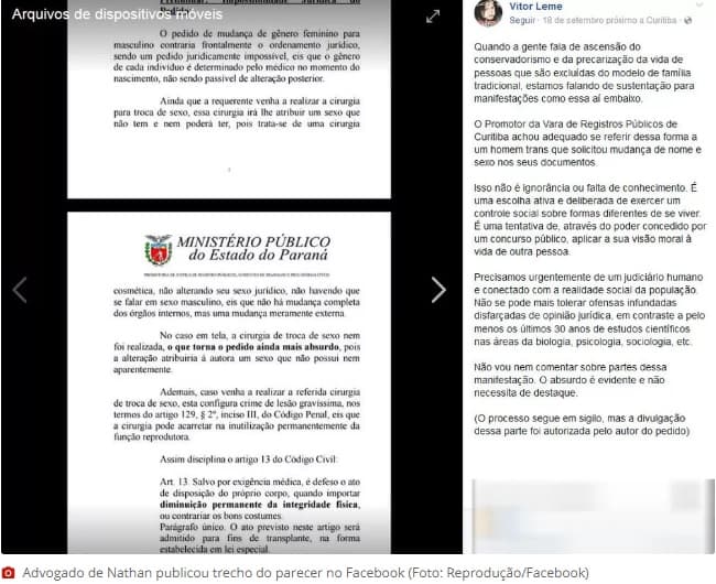 Promotor rebate trans no Paraná: ‘Sexo é determinado no parto'