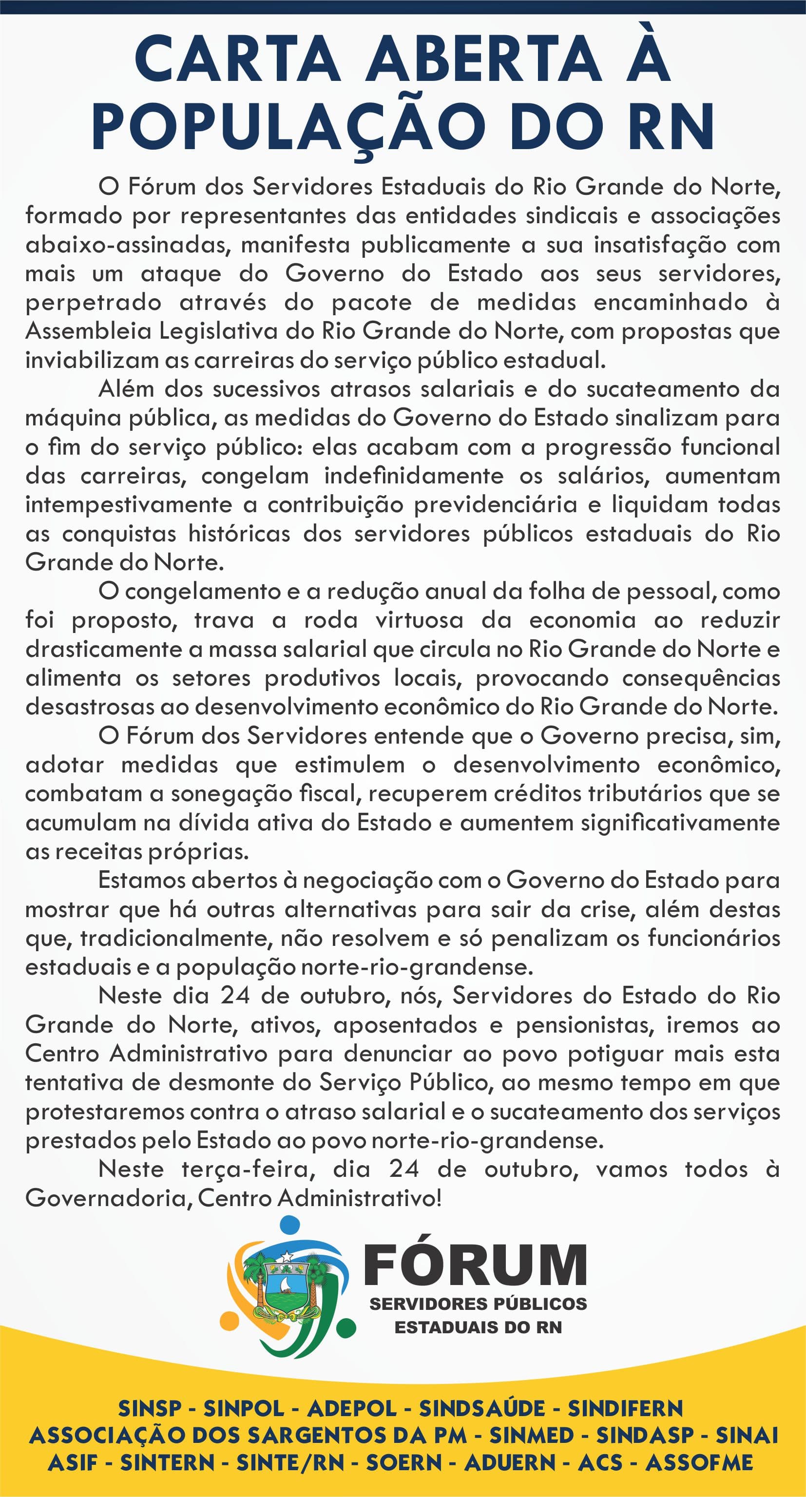 Carta aberta à população do RN