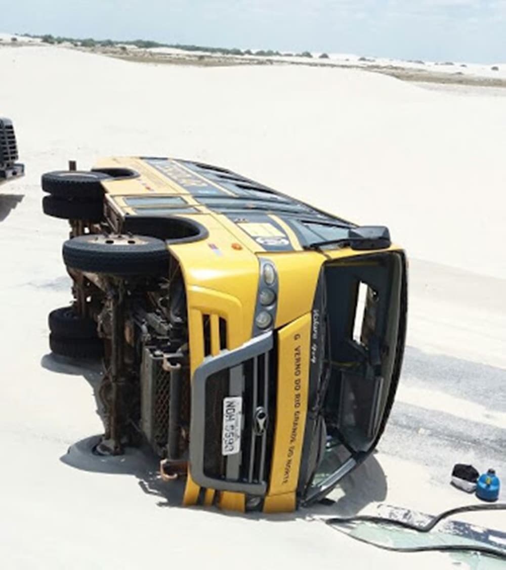 Motorista perde controle e micro-ônibus escolar tomba em Porto do Mangue