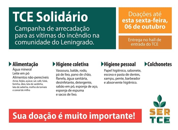 TCE e TJ no RN arrecadam doações para famílias vítimas do incêndio no Leningrado, em Natal