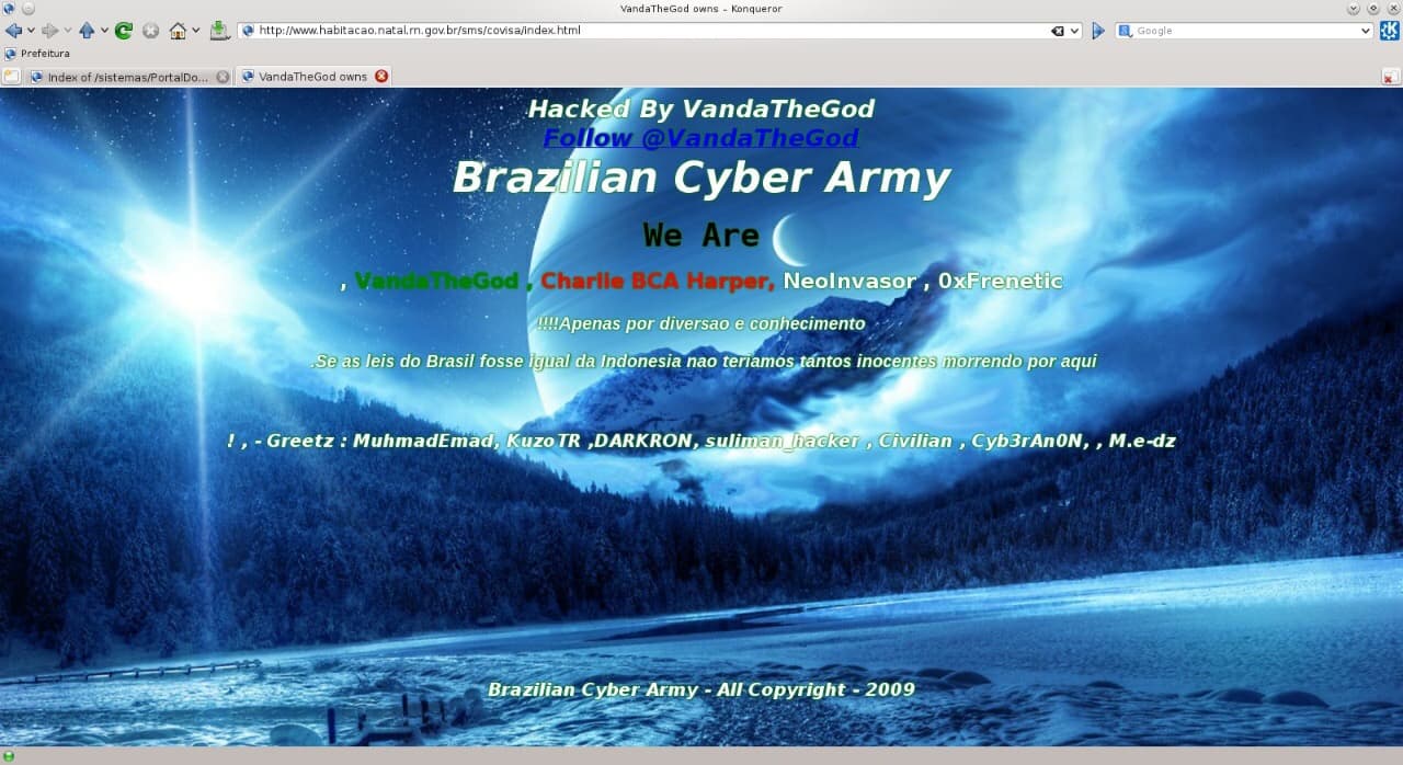 IMAGEM: site da Prefeitura de Natal é hackeado