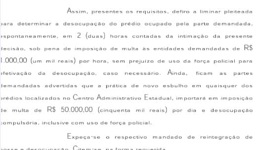 Liminar determina desocupação de manifestantes de prédio da Seplan