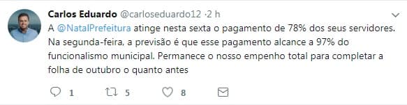 Prefeito anuncia pagamento de 78% dos servidores em Natal, e prevê alcance de 97% da Folha na segunda