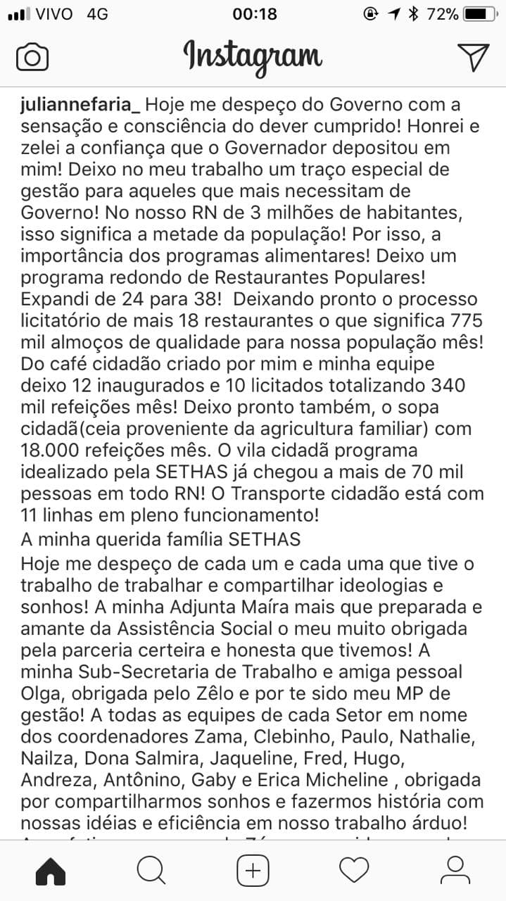 Julianne Faria deixa o governo