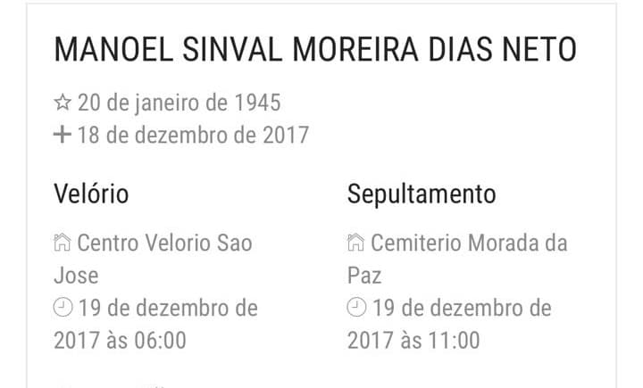 Morre Sinval Moreira Dias