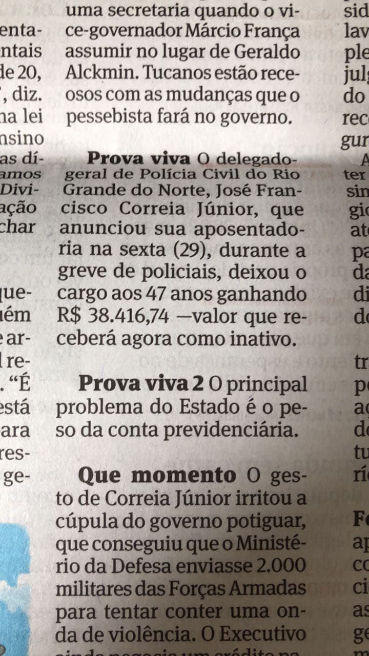 Aposentadoria precoce de membro do comando da Polícia do RN repercute em tom de escândalo
