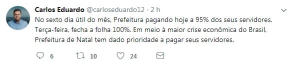 Prefeitura do Natal paga 95% da Folha de novembro nesta sexta, e fecha 100% na terça, dia 12