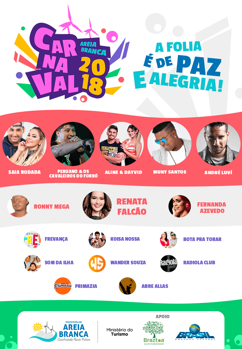 Prefeitura de Areia Branca divulga atrações do Carnaval 2018