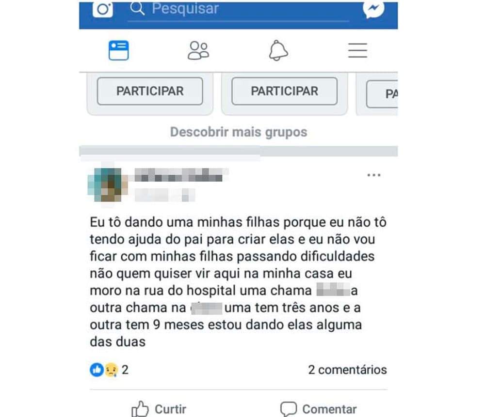 Sem dinheiro, mulher na Bahia anuncia doação de filhas na web
