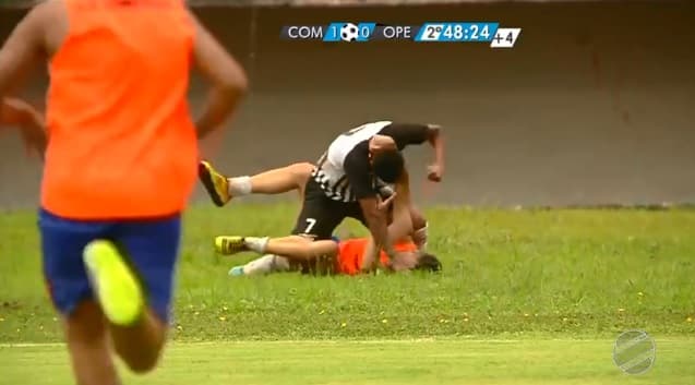 VÍDEO: Jogador do Operário espanca gandula no fim de clássico sul-mato-grossense; jogo acaba em confusão generalizada