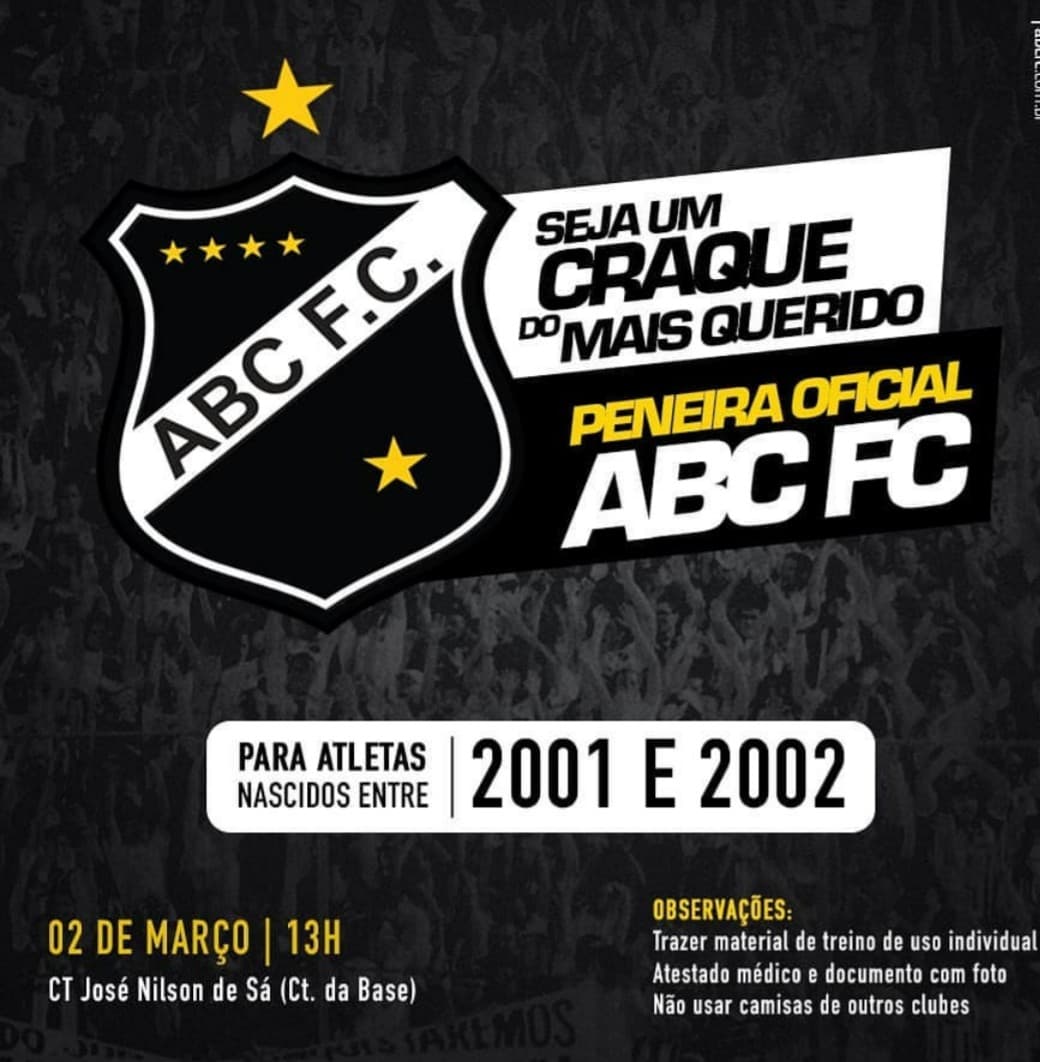 OPORTUNIDADE: ABC realiza nesta sexta peneira oficial para nascidos entre 2001 e 2002