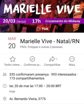 Manifestação ‘Marielle vive' ocorre no fim da tarde nas imediações do Midway e trânsito no local deverá ser interrompido