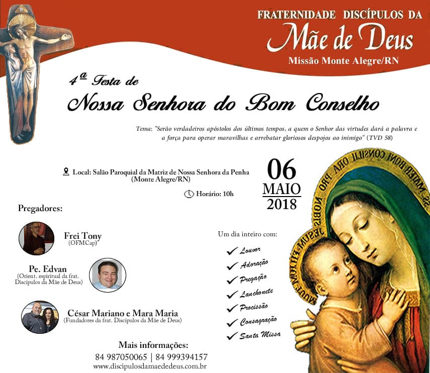4ª Festa de Nossa Senhora do Bom Conselho será neste domingo em Monte Alegre