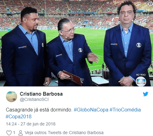 Casagrande “dorme” durante transmissão ao vivo de Brasil e Sérvia e internet não perdoa