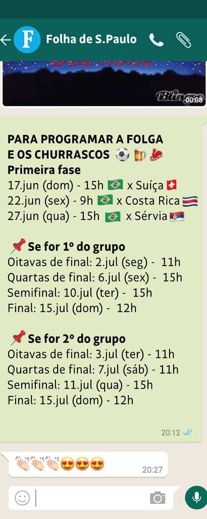 Tabela do Brasil na Copa ajuda a programar folgas e churrascos
