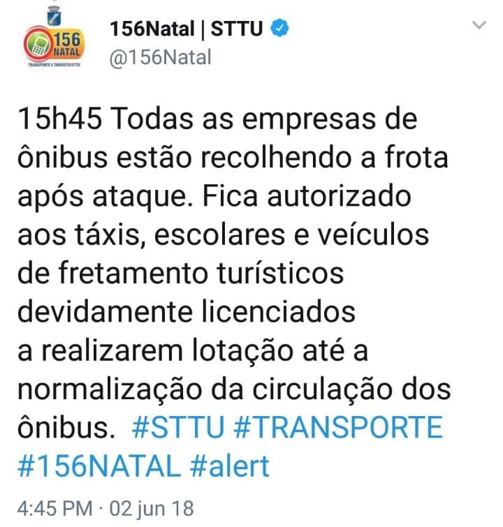 Frota de ônibus de Natal é recolhida após ataques