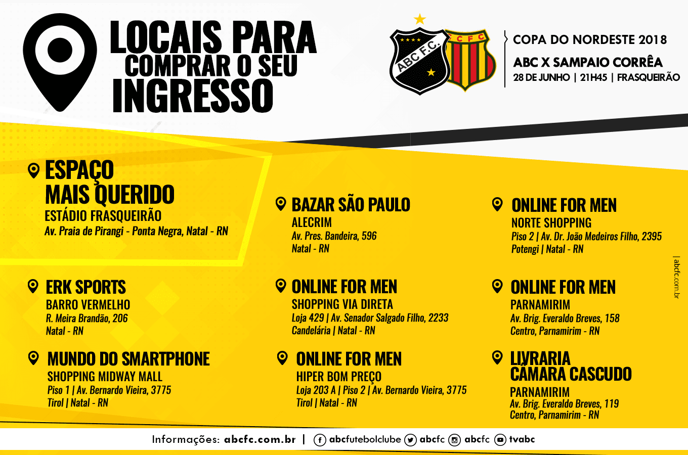 DUELO VALE VAGA NA FINAL DA COPA DO NORDESTE: Ingressos para ABC x Sampaio Corrêa estão à venda