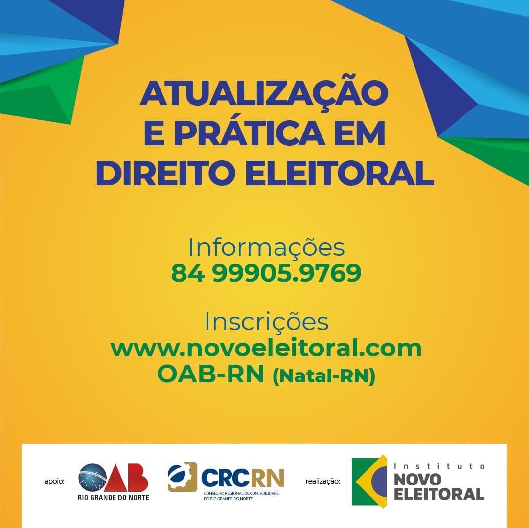 Curso de Atualização e Prática em Direito Eleitoral acontece em Natal dia 28; inscrições com descontos especiais