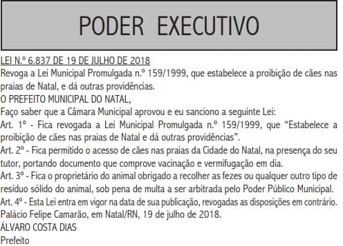 Lei que proibia presença de cachorros nas praias de Natal é revogada