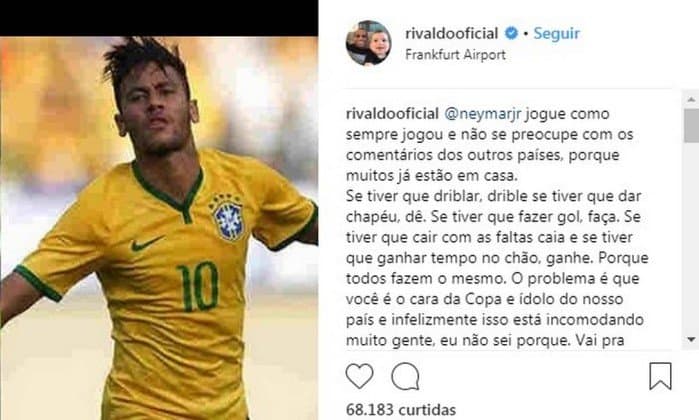 Pentacampeão Rivaldo "compra briga" de Neymar e incentiva craque a seguir seu estilo; veja mensagem