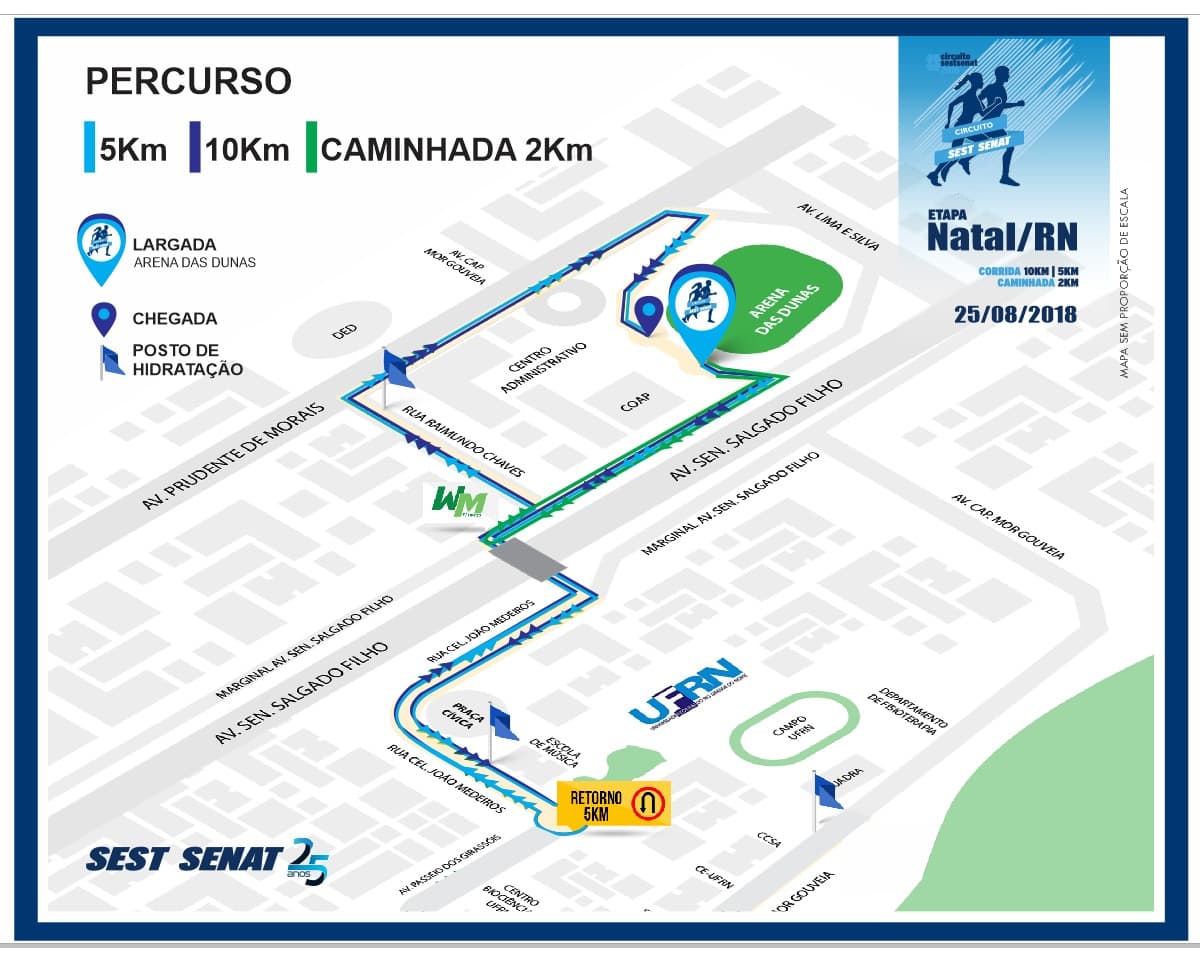 Tudo pronto para o Circuito de Caminhada e Corrida de Rua do SEST SENAT; veja percurso em Natal neste sábado