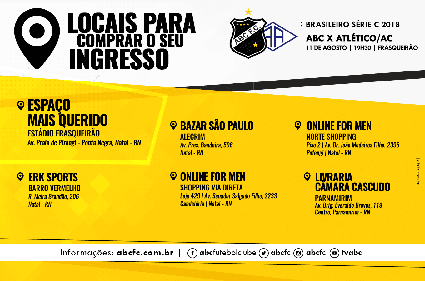 Iniciada a venda de ingressos para ABC x Atlético/AC, último compromisso oficial do alvinegro no ano