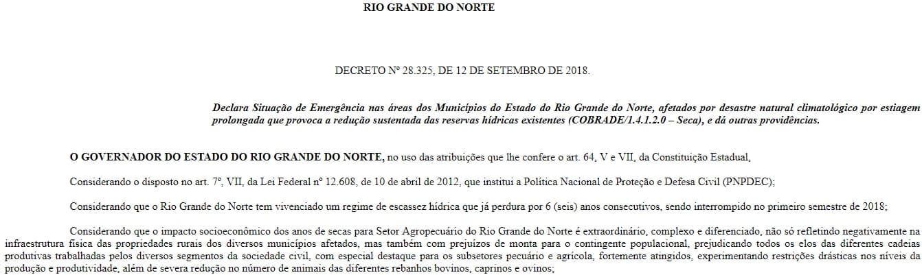 Governo renova situação de emergência por causa da seca em 152 municípios do RN