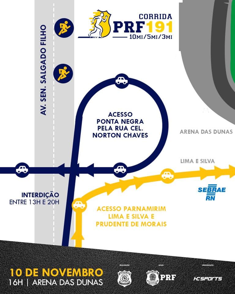 Corrida da PRF interdita BR-101, sentido Natal-Parnamirim, na tarde deste sábado