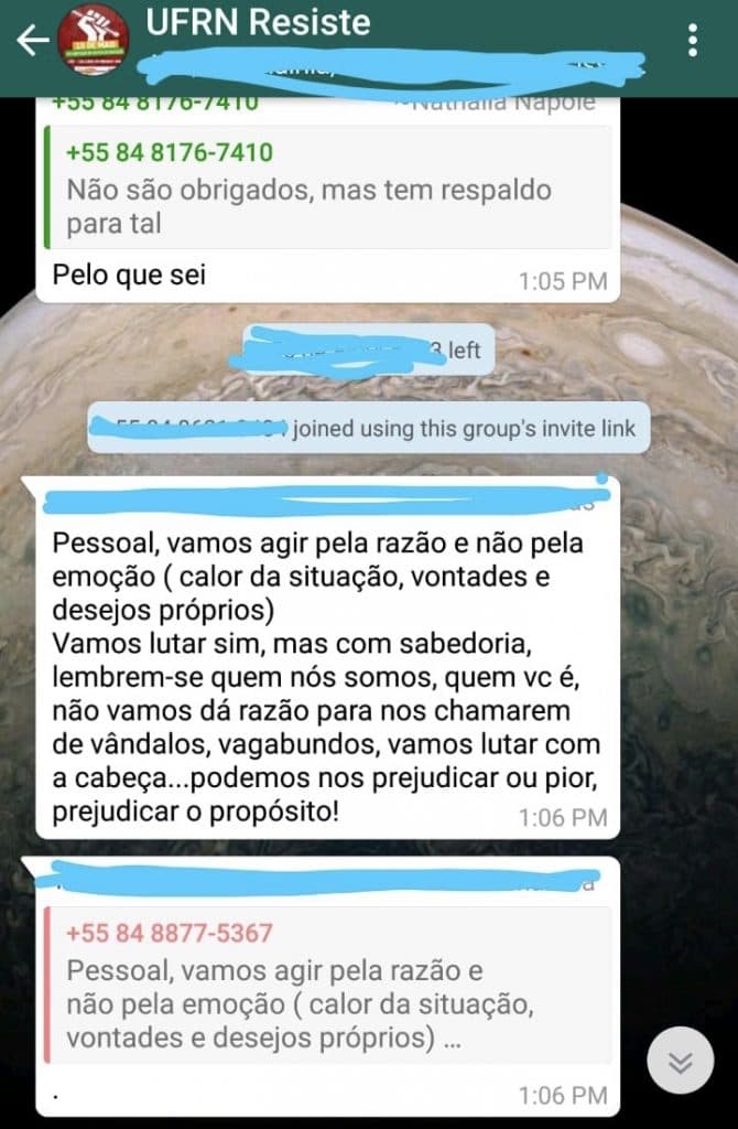 Integrantes do ‘UFRN Resiste’ dizem que plano de ataque não representa pensamento do movimento e que responsáveis foram expulsos
