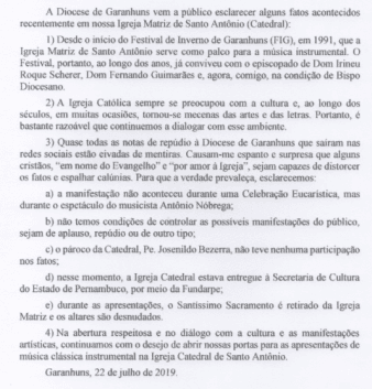 Narrativa petista é desmentida: Bispo em Pernambuco teve de divulgar nota oficial para esclarecer distorção de fatos de gritos de "Lula Livre" em igreja