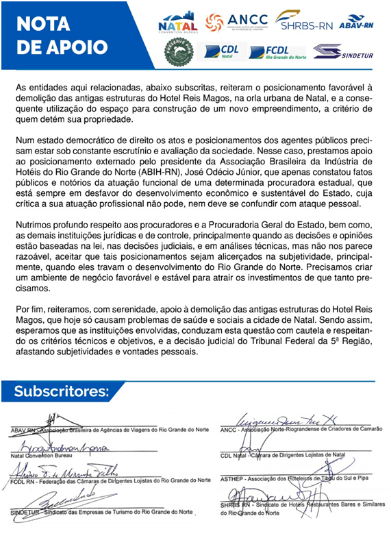 Entidades se unem e defendem demolição do Hotel Reis Magos