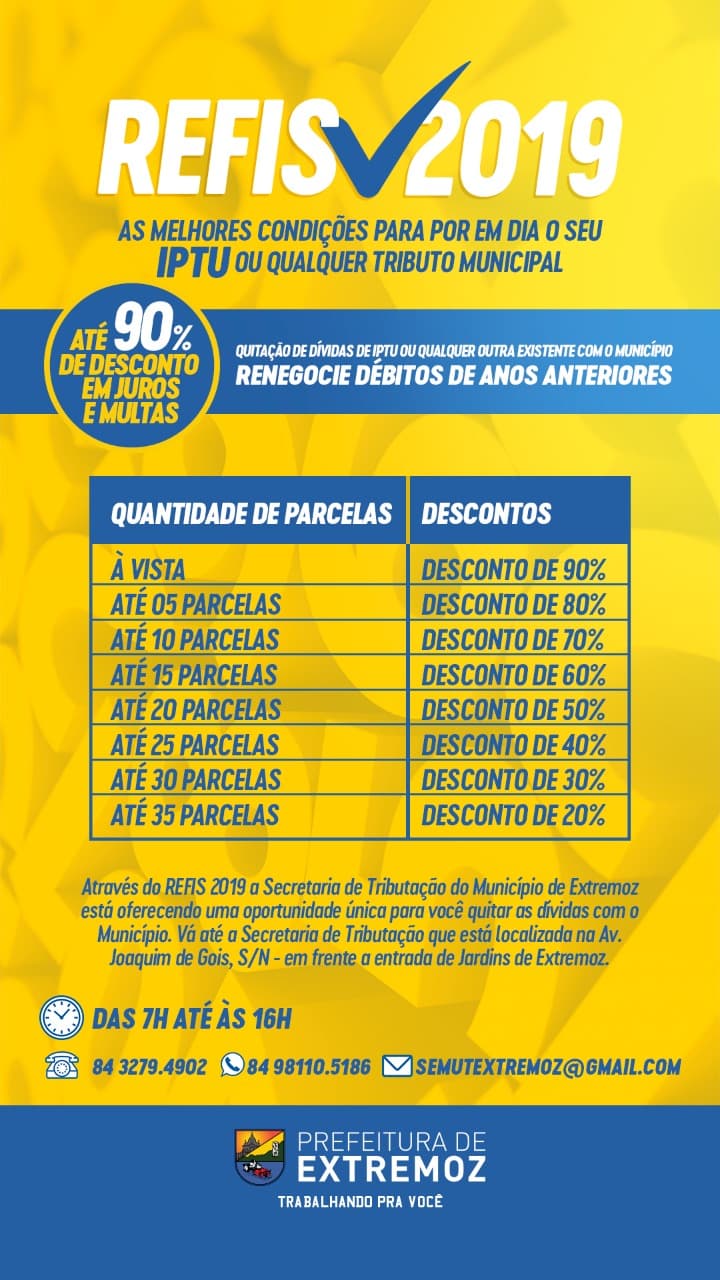 REFIS 2019: Extremoz oferece as melhores condições para colocar em dia o IPTU ou qualquer tributo municipal