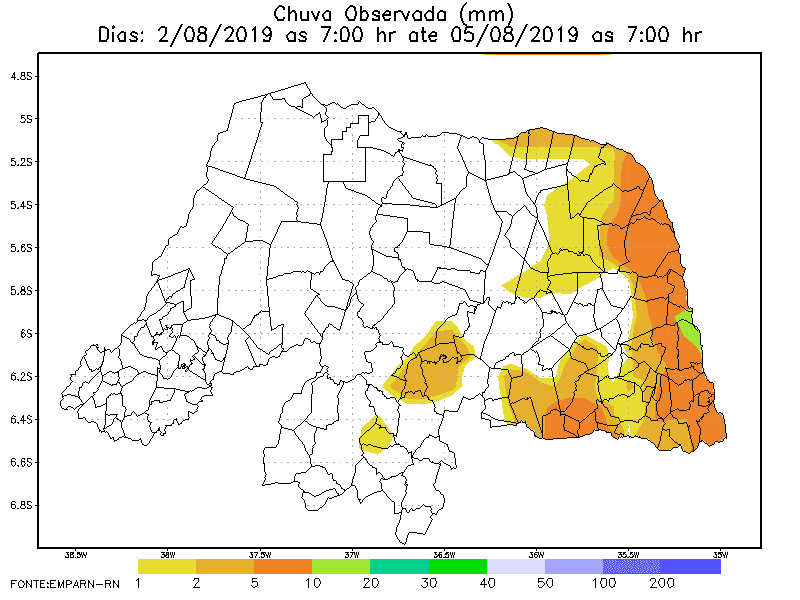 Chuvas no fim de semana, embora em baixo volume, foram concentradas no Leste potiguar; veja boletim pluviométrico no RN