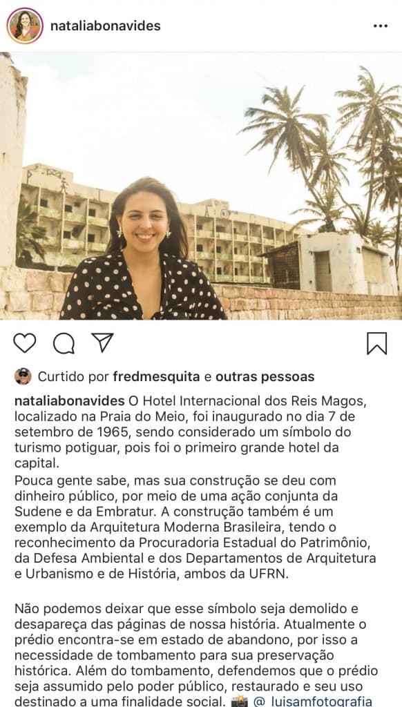 Natália Bonavides defende as ruínas do Reis Magos e a restauração e tombamento com dinheiro público para uso social