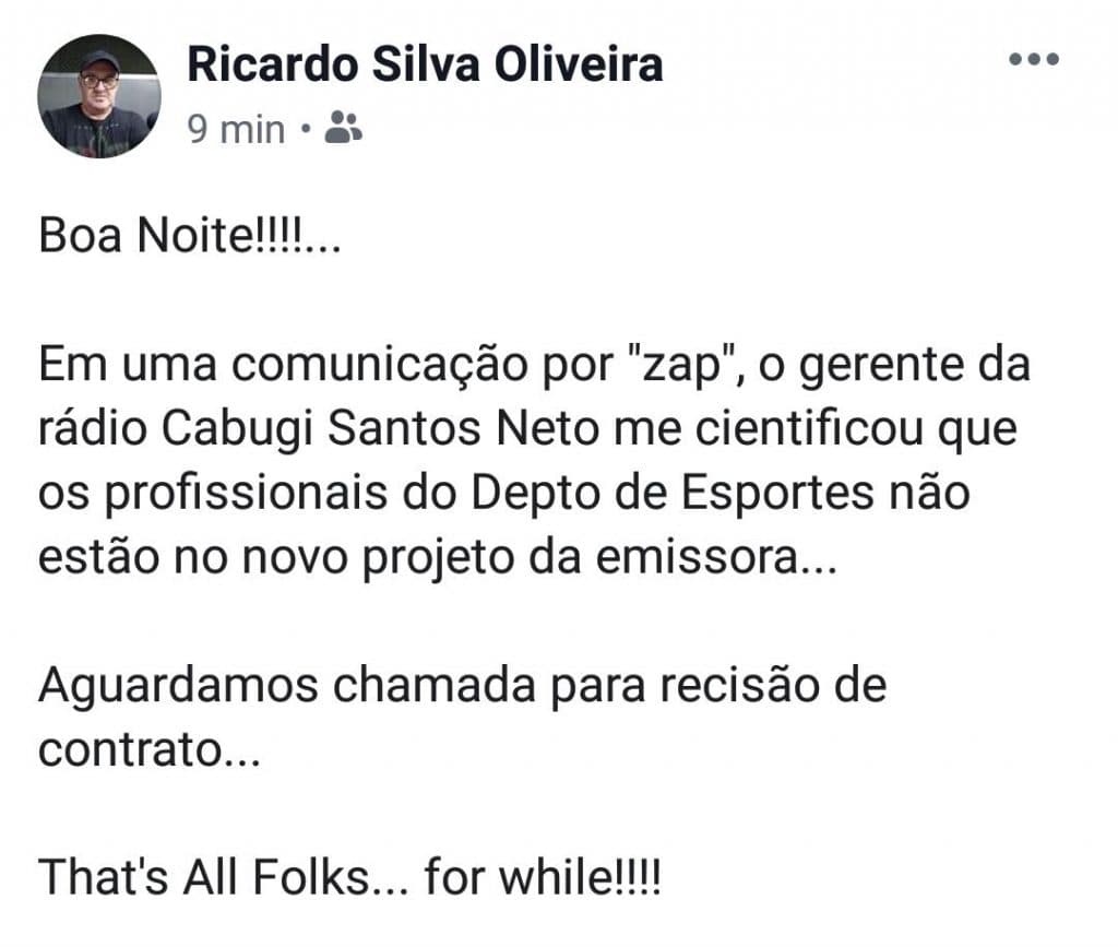 Equipe de esporte da Rádio Cabugi começa a ser demitida por WhatsApp
