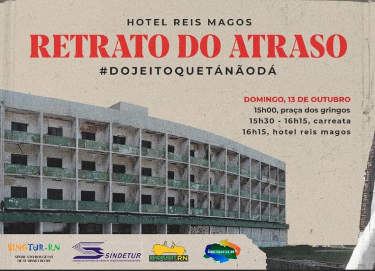 Entidades do turismo fazem ato contra escombros do Hotel Reis Magos
