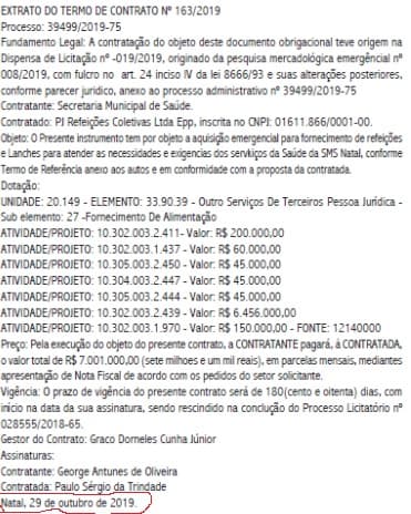 Prefeitura publica polêmico contrato de R$ 7 milhões de alimentação da SMS no Diário Oficial desta terça, mas com data de 29 de outubro