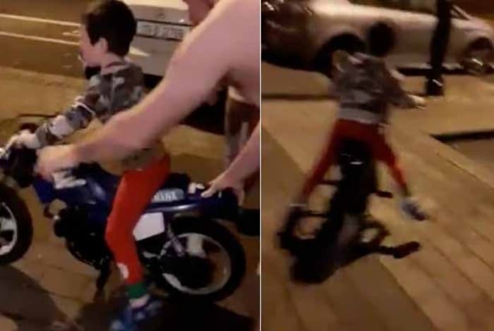 Imagens de menino andando e caindo de moto viralizam e causa revolta