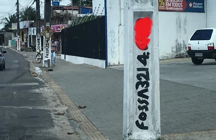 ABSURDO (FOTOS): Empresa pinta os postes da cidade toda para fazer propaganda de limpa fossa